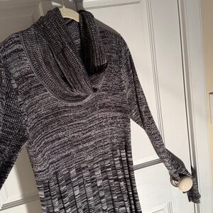Calvin Klein Black and Gray Long Sleeve Sweater Dress, Size L